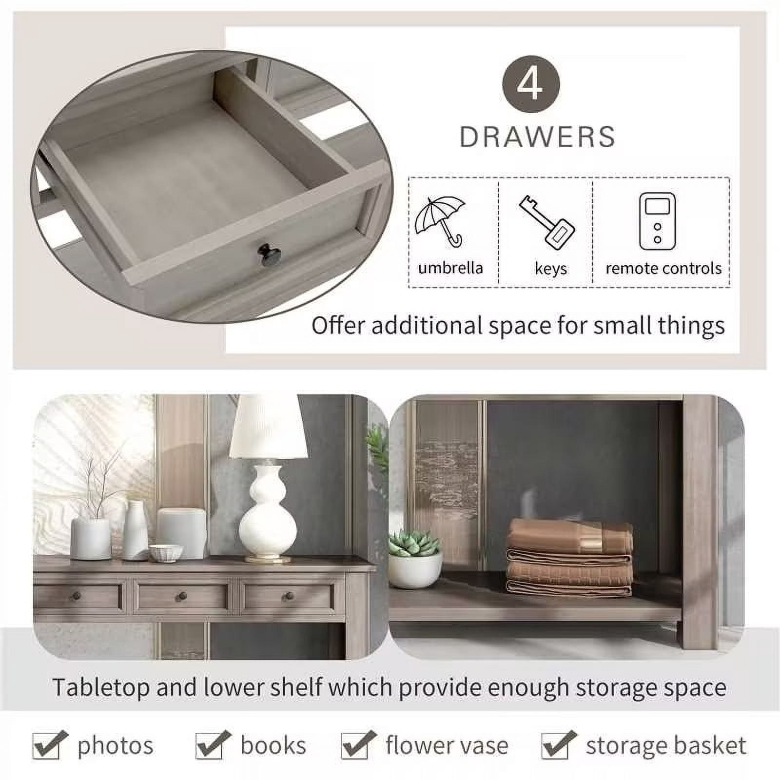 EUROCO 60" Rustic Console Table Sofa Table, Entryway Wood Table with 4 Drawers and Bottom Shelf for Storage, Espresso
