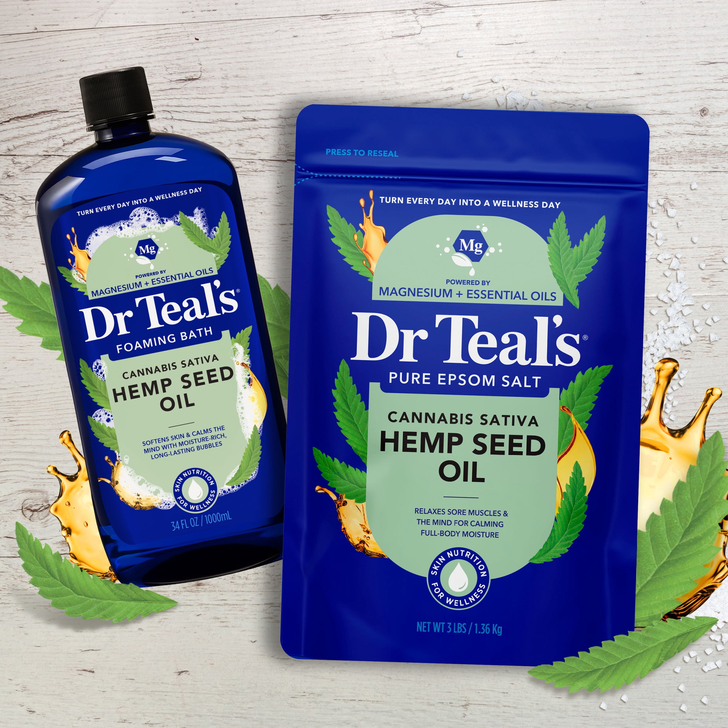 Dr Teal's Epsom Salt Magnesium Soak, Cannabis Sativa Hemp Seed Oil, 3 lbs