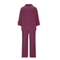 thumbnail image 5 of Caywon Women Solid Color Casual Loose Linen Shirt and Pants Set Breathable Summer Comfortable Matching Outfit Red2# S, 5 of 5