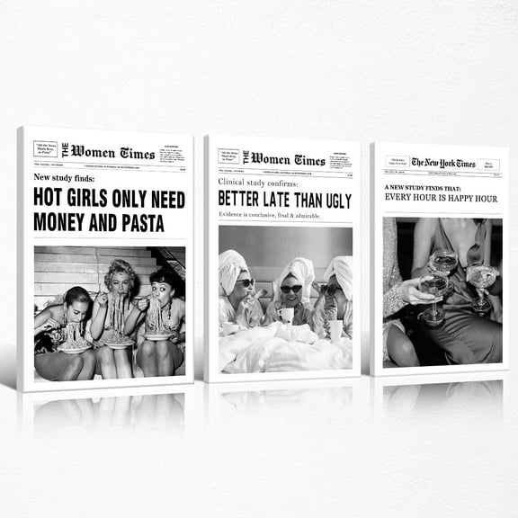 FCCUYE Set of 3 Trendy Newspaper Canvas Wall Art, Funky Do It for The Plot Wall Art, Vintage Black and White Coastal Cowgirl Posters, Preppy College Dorm Apartment Wall Decor 8x12in Und