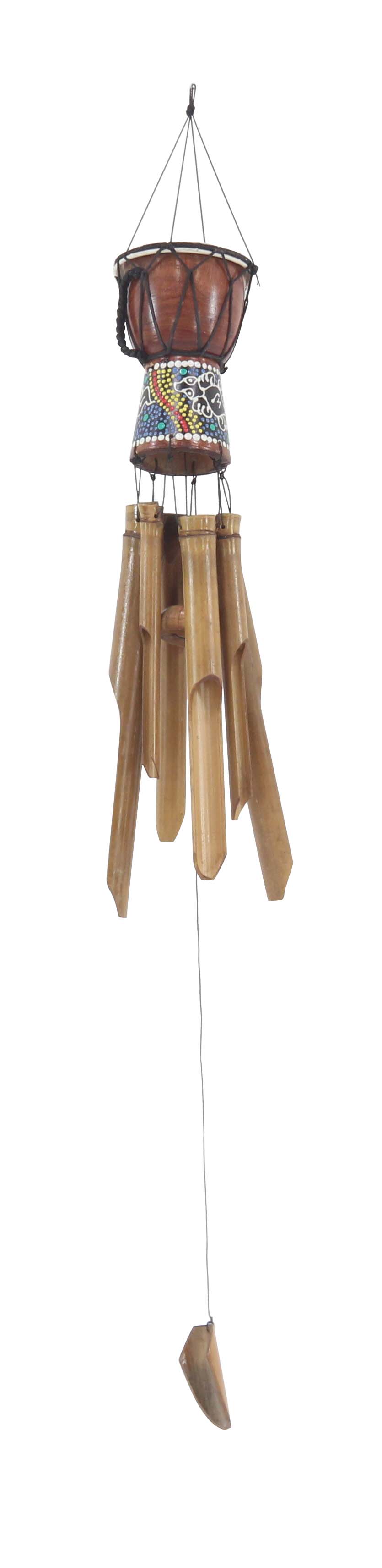 Decmode Traditional Wooden Drum Wind Chime, Brown