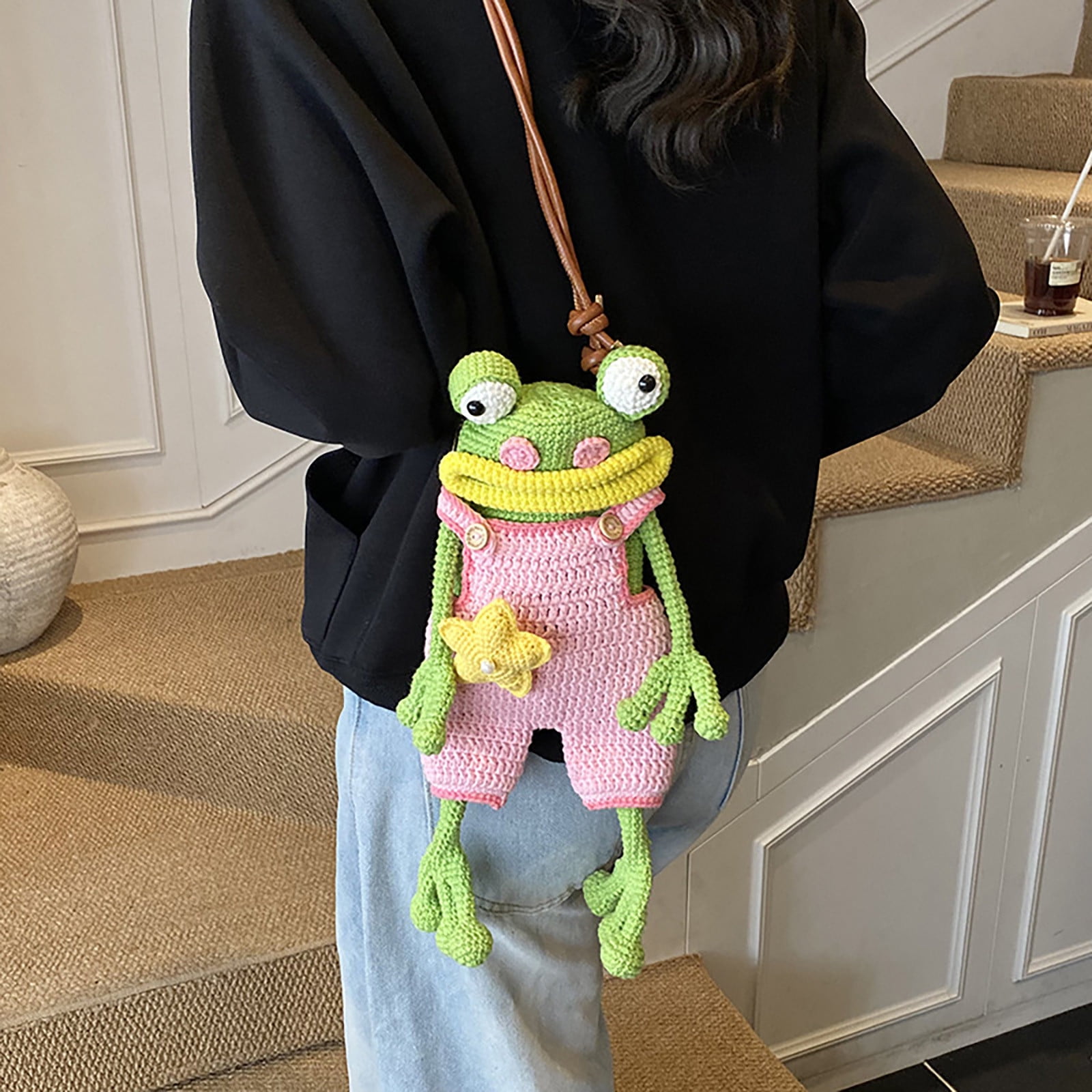 Handmade Crochet Big Mouth Crossbody Bag, Cute Phone Pouch and Shoulder Bag, Trendy Yarn Craft Purse for Women, for Everyday Casual Outfit and Fashion