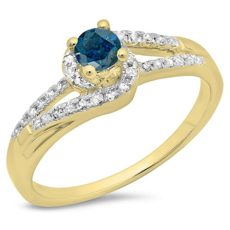 Dazzlingrock Collection 0.45 Carat (ctw) 14K Blue & White Diamond Twisted Bridal Engagement Ring 1/2 CT, Yellow Gold, Size 10