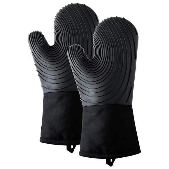 Rvkxad Extra Long Oven Mitts, Heat Resistant Silicone Gloves with Quilted Liner, Kitchen Cooking Mitts, Baking Protection Gloves