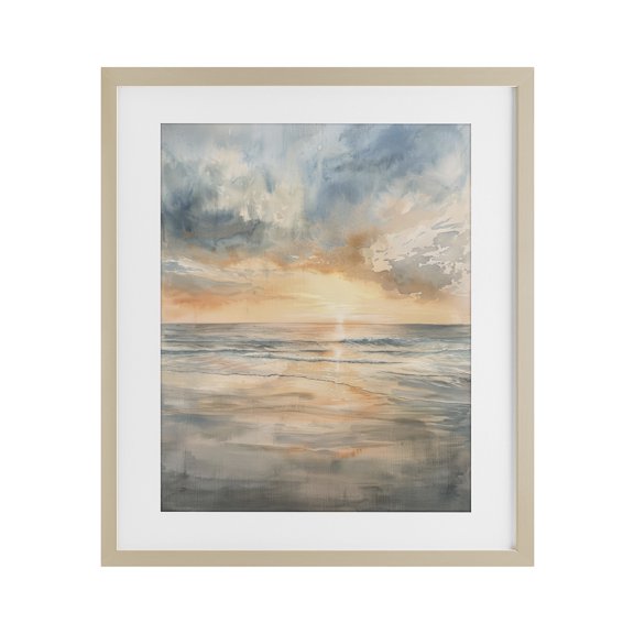Stupell Industries Coastal Sunset over Gentle Waves Birch Framed Print Under Glass, design by Petal Prints Design