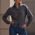 thumbnail image 4 of Lnmiateer Women Zip Up Chunky Knit Cropped Cardigan Long Sleeve Sweater Jacket Relaxed Fit Knit Outerwear Fall Winter Casual Daily Layering Coat, 4 of 6
