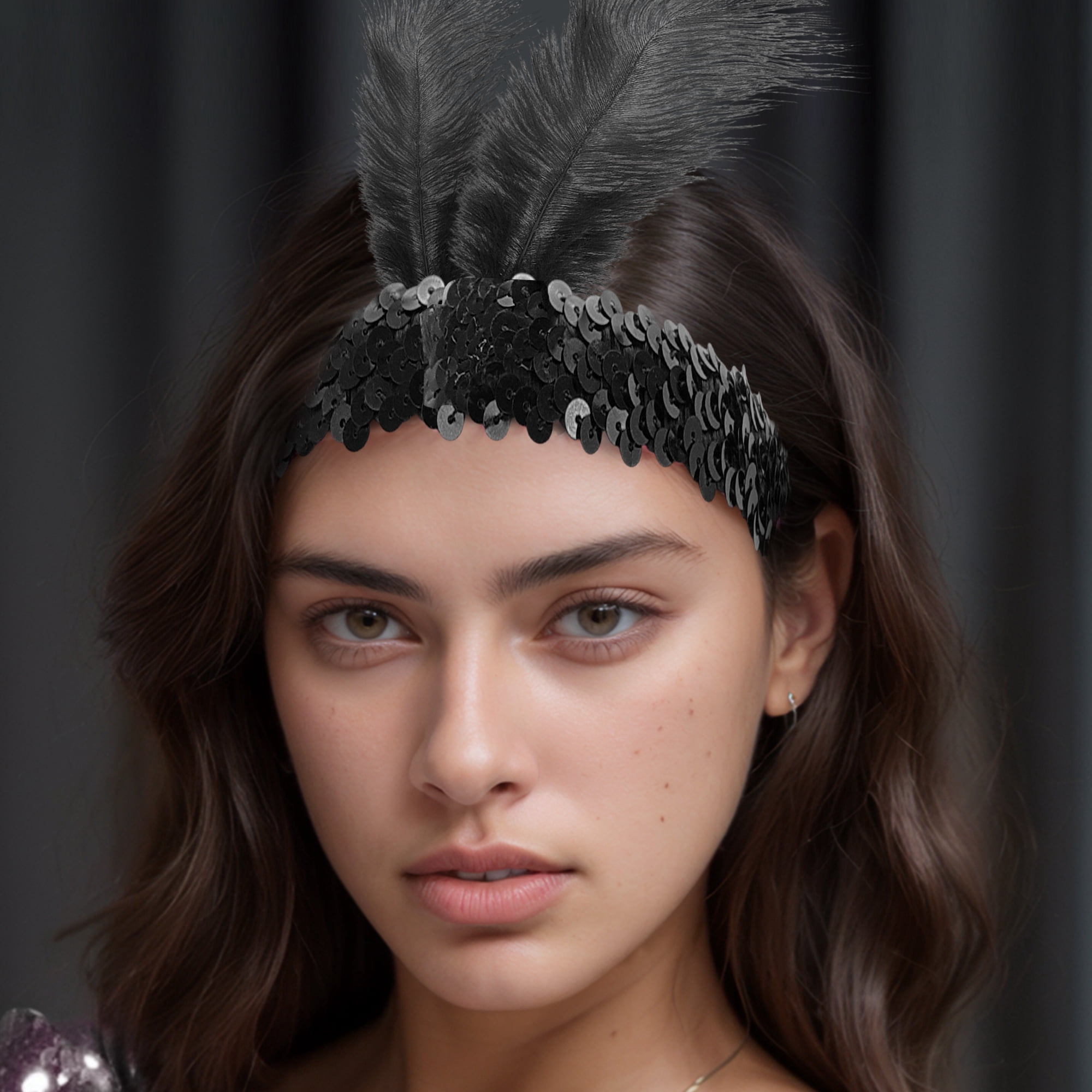 Unique Bargains Feathers Sequins Headbands 1 Pc Black