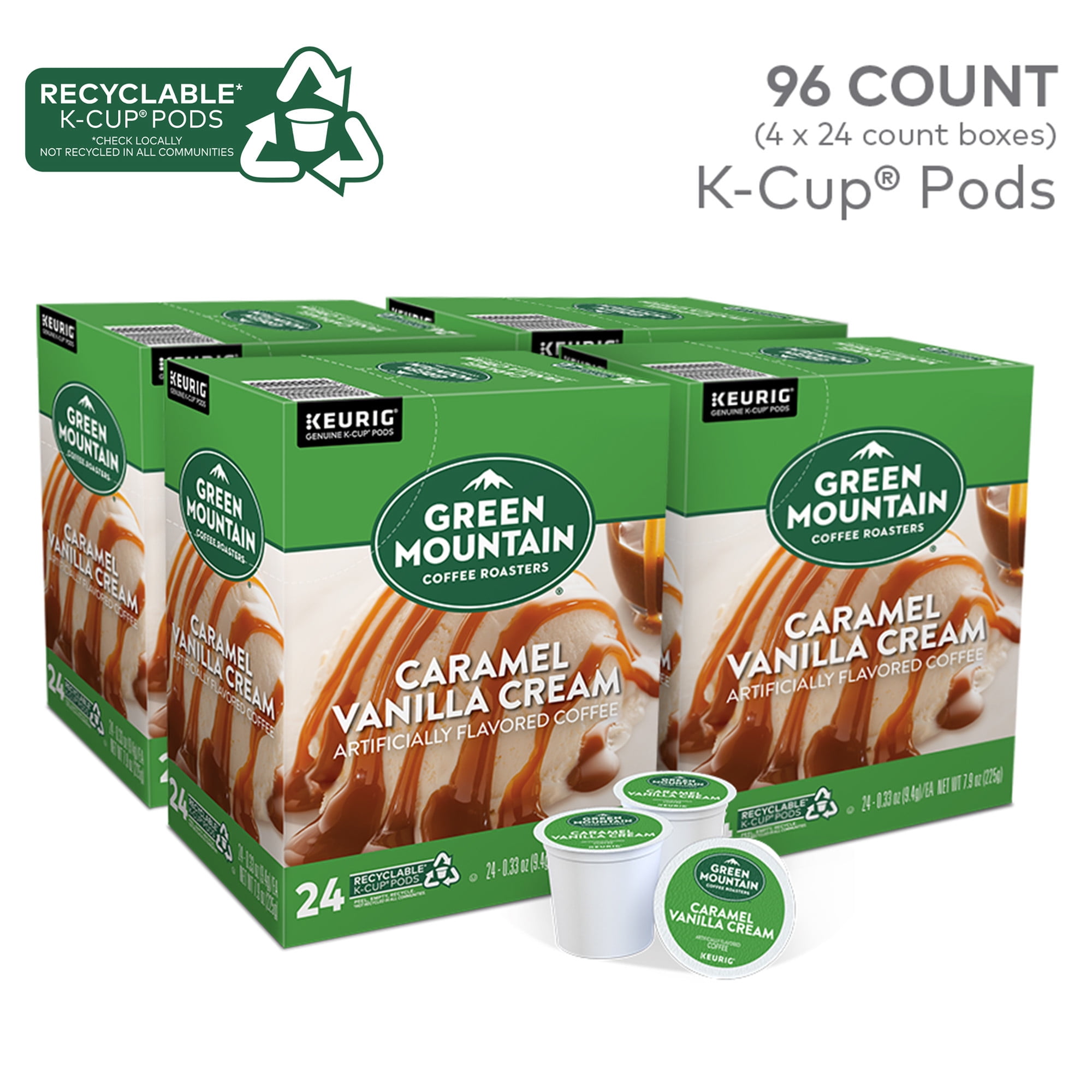 Green Mountain Coffee Roasters Caramel Vanilla Cream, Single Serve Keurig K-Cup Pods, Light Roast, 96 Count
