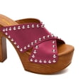 thumbnail image 3 of XYD Women Slip-on Clog Mules Crossover Strap Studded Open Toe Slide Sandals Platform Block Heels Party Fashion Shoes Size 5 Purple, 3 of 4