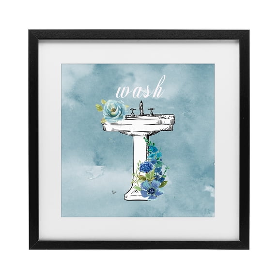 Stupell Industries French Country Floral Bathroom Rules Wash Black Framed Print Under Glass, 13 x 13, by Nan