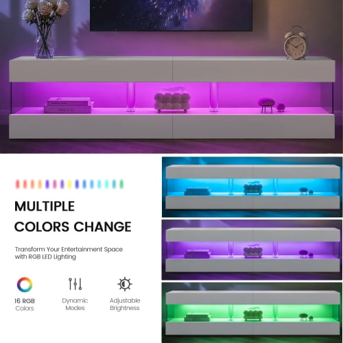 TV Stand for 70 Inch TV, LED Gaming Entertainment Center, Media Console Table for Living Room, White