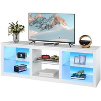 TV Stand for 43 Inch TV, Modern Entertainment Center with LED Lights & Adjustable Glass Shelves, Sturdy Media Console for Living Room, Bedroom,Gaming (Black)