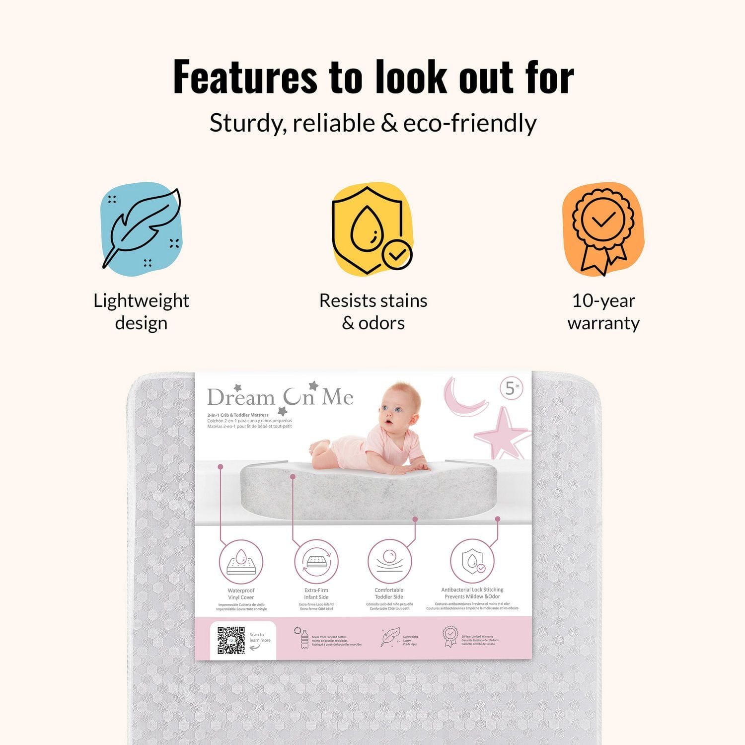 Dream On Me Orthopedic Standard Crib Mattress, Extra Firm Foam