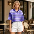 thumbnail image 4 of Dresfit Golf Shirts Womens Short Sleeve Button Down Polo Shirts 2026 Summer Striped Tennis T Shirts Loose Collared Oversized Golf Graphic Tees S, 4 of 5