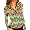 thumbnail image 2 of SAATLERI Long Sleeve Shirts for Women Slim Fit Button Down V-Neck Polo Shirt Dressy Casual Camo Printed Workout Tunic Tops, 2 of 6