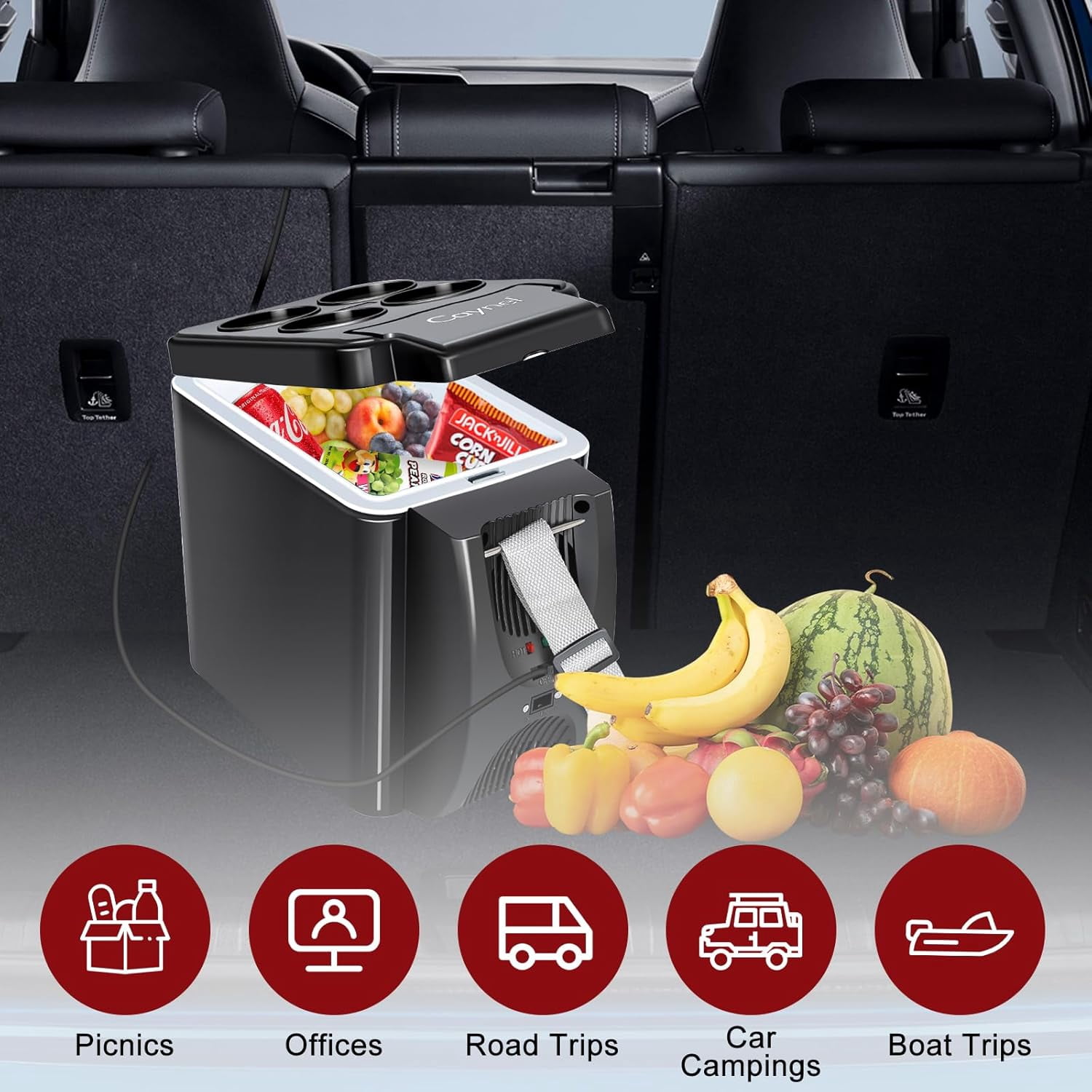CAYNEL 12V 6 Quart Personal Thermoelectric, 6 Liter Capacity, Portable Electric Cooler Warmer with 12V DC, Small Fridge for Car, RV, and Camping Use