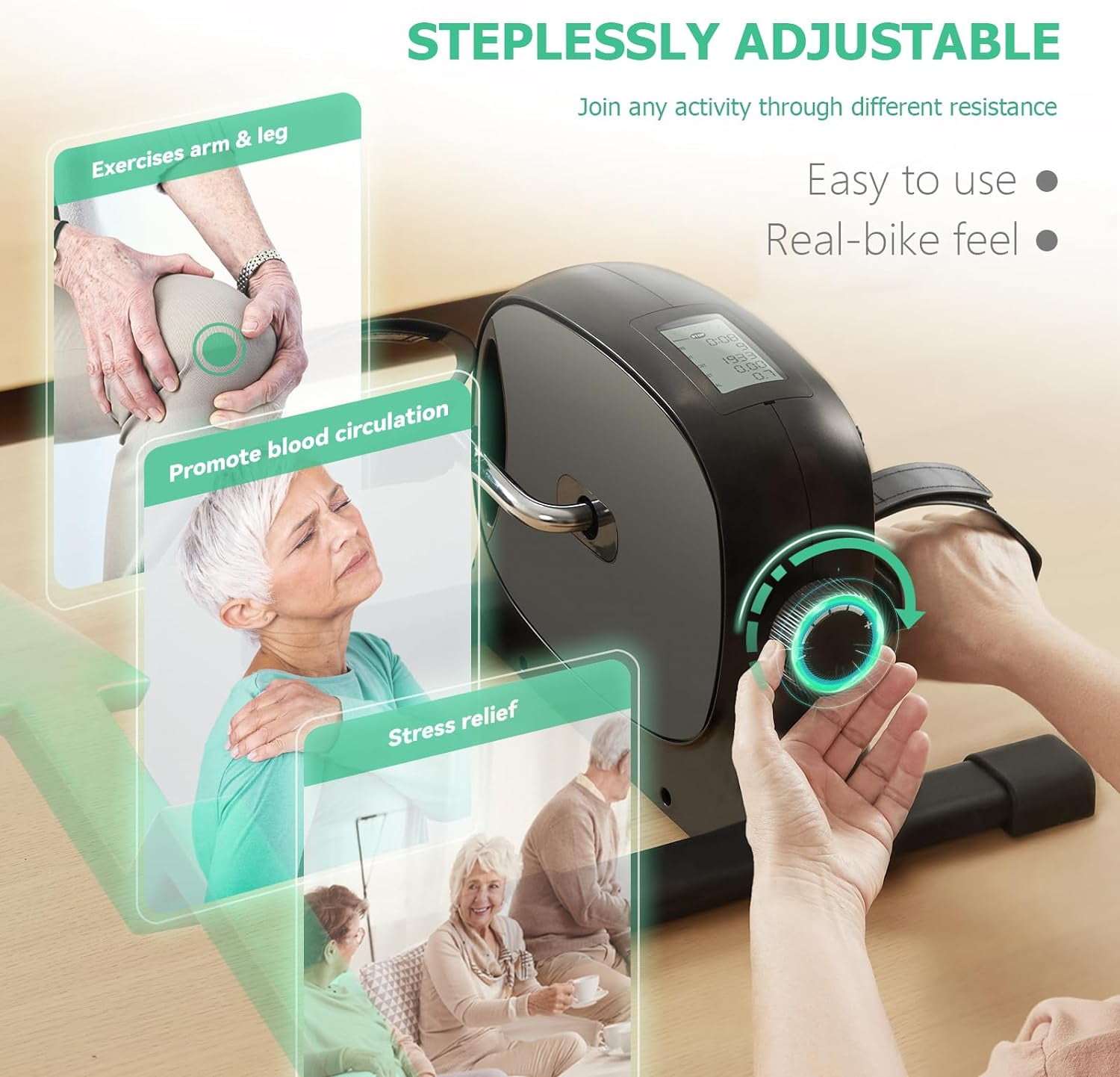 UPGO Mini Exercise Bike, Under Desk Bike Pedal Exerciser Portable Foot Cycle Arm & Leg Peddler Machine with LCD Screen Displays