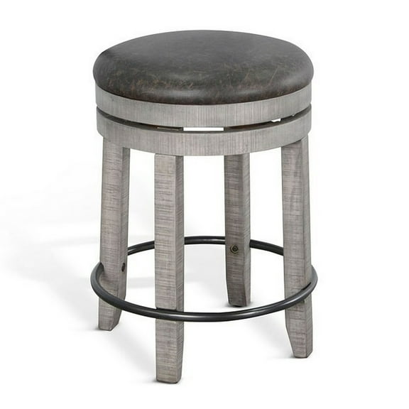 Zeka Swivel Counter Stool Set of 2, Rich Black Faux Leather, Gray