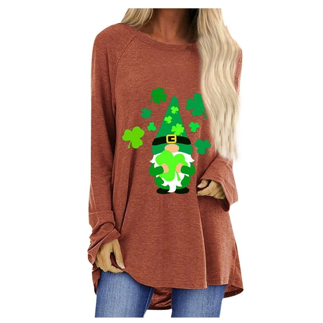 Pompotops T-Shirt à Manches Longues et Col Rond Femme Casual St. Patrick Top Chemisier