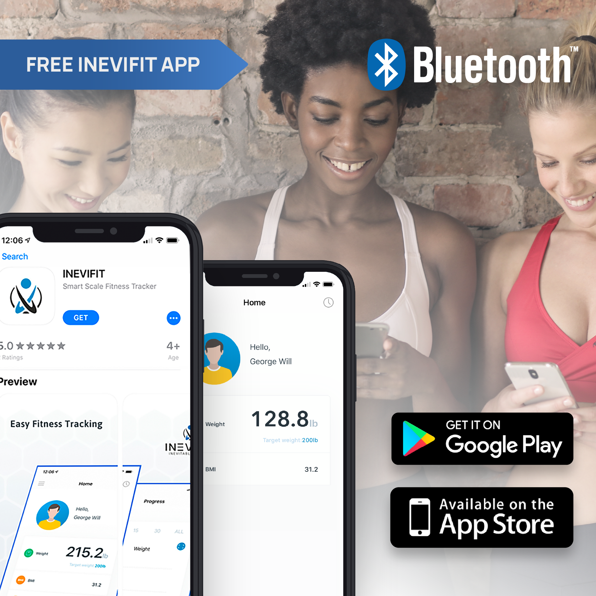 INEVIFIT Smart Premium Bathroom Scale with Bluetooth and Free Tracking INEVIFIT APP - Black