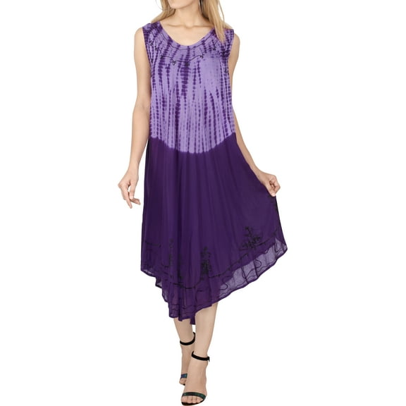 HAPPY BAY Women's Summer Loose A-Line House Wear Beach Dresses L-XL Tie Dye, Purple