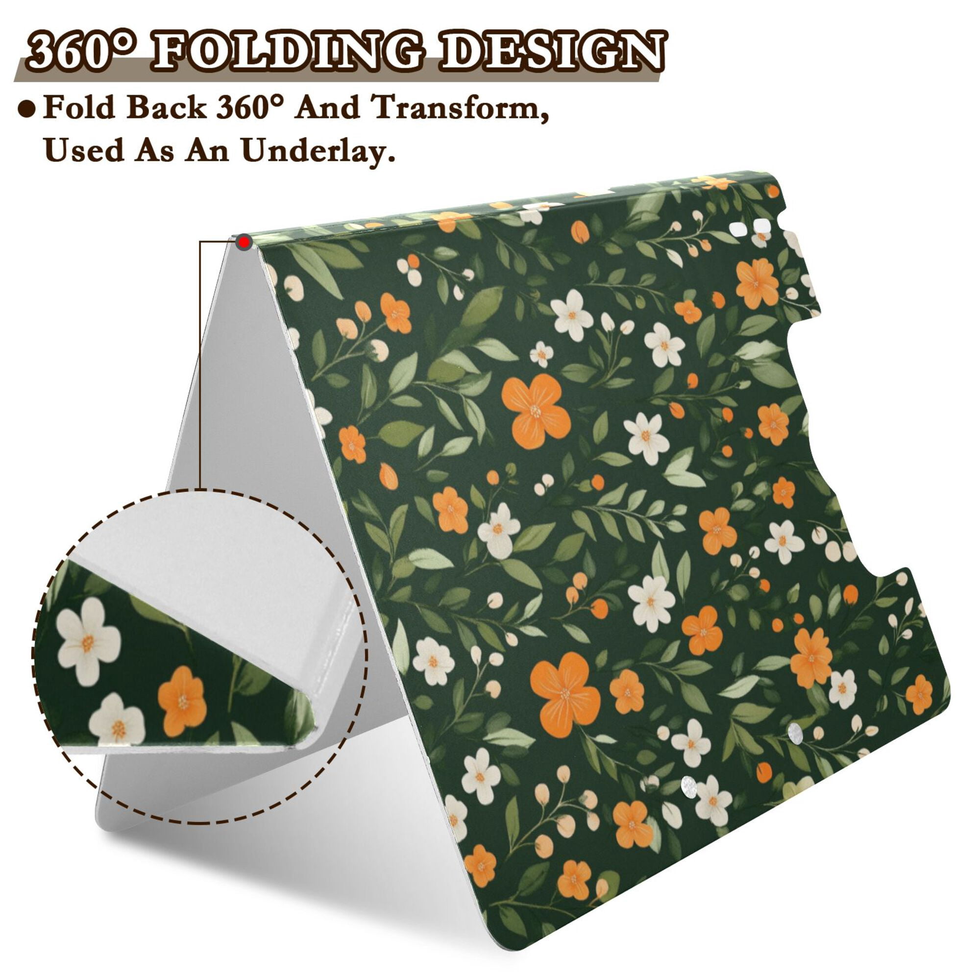 FORMRS A4 Clipboard Folder with Pen Holder Horizontal Foldable School Office Binder, Orange Flowers
