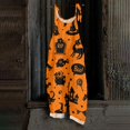 thumbnail image 2 of JULMCOMO Halloween Jumpsuits for Women Cotton Linen Bat Pumpkin Ghost Printed Spaghetti Strap Holiday Jumpsuits Plus Size Loose Cute Print Overalls Yellow S, 2 of 5