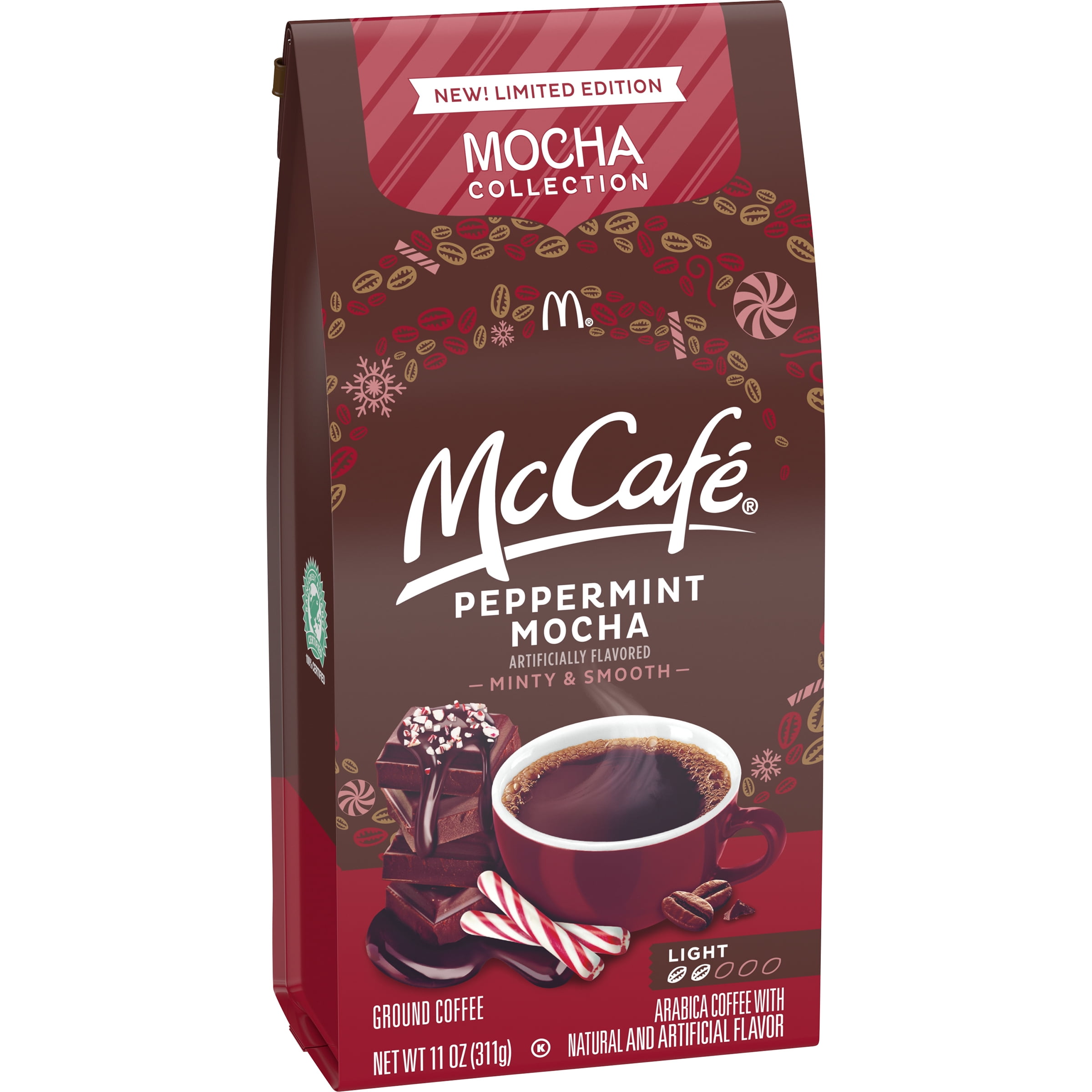 McCafe Peppermint Mocha Ground Coffee, Caffinated, 11 oz Bag