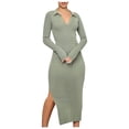 thumbnail image 2 of YHAJDS Women's Casual Dress,Maxi Dress Long Sleeve Dress Solid Color Ribbed Backless Waist Slim Elegant Dress For Fall Winter, 2 of 5