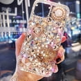 thumbnail image 3 of Glitter Bling Case for iPhone 15 Plus, Cute Luxury 3D Crown Crystal Rhinestone Diamond Sparkle Gemstones Pearl with Wrist Strap Chain Women Girls Phone Case for iPhone 15 Plus 6.7" (Pink), 3 of 4