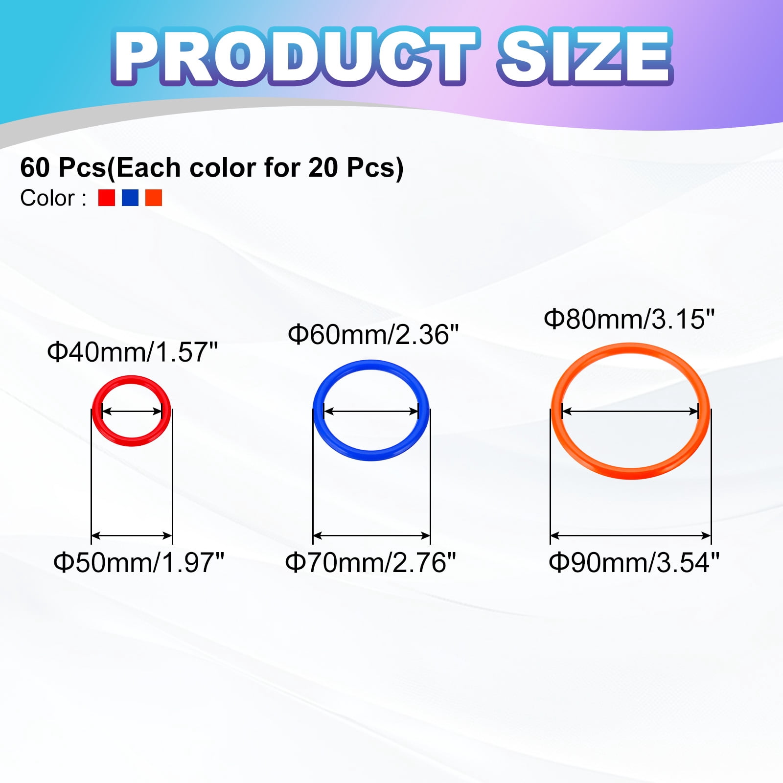 Uxcell Plastic Toss Ring 3 Sizes, 60 Pack Sports Rings Toss Game for Carnival Outdoor Games, 3 Colors