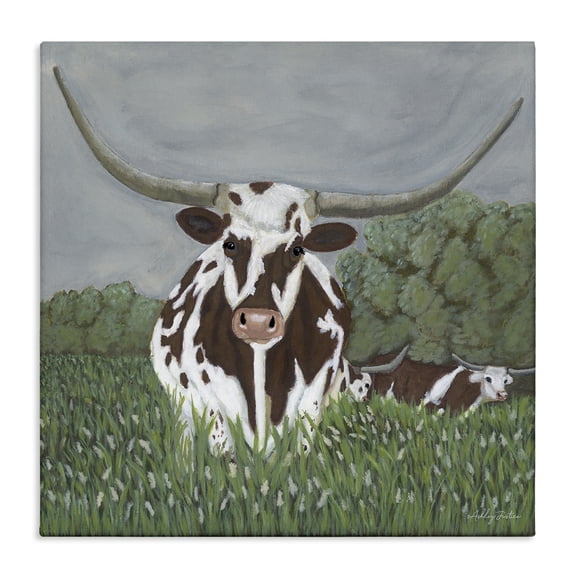Stupell Industries Spotted Longhorn in Nature Animals Painting Wrapped Canvas Art Print Wall Art, 17 x 17