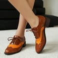 thumbnail image 3 of Oxford Shoes for Women Lace up Wingtip Vintage Pattern Leather Low Heel Pumps Shoes Business Work Casual Dress Shoes Brown Size 8, 3 of 6
