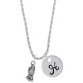 thumbnail image 1 of Delight Jewelry Silvertone Praying Hands Silvertone Script Initial Disc - H - Charm Necklace, 20"+3", 1 of 4