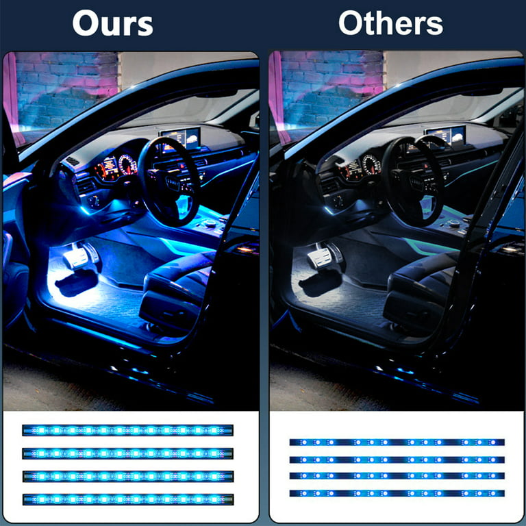MICTUNING RGB Car Interior Lights - 4pcs 48 LEDs Car LED Strip Atmosphere  Light with Remote and Control Box, Music Sync Waterproof