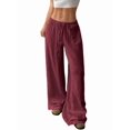 thumbnail image 2 of Wide Leg Pants for Women Flowy Palazzo Drawstring Elastic Waist Trousers Beach Vacation Clothes Wine Red 4XL, 2 of 9