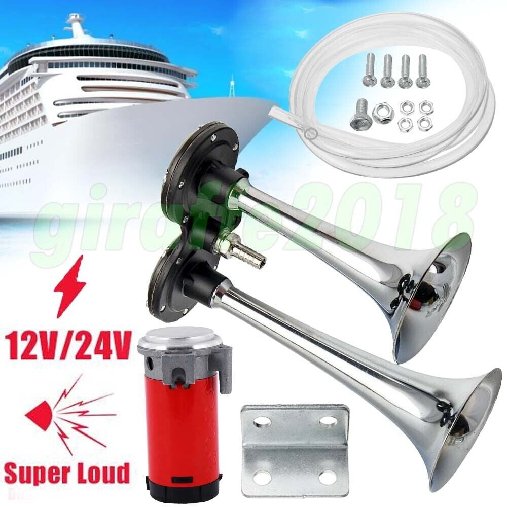 1000DB Ultra Loud Dual Trumpet Air Horn Compressor 12V Fit Car Truck Train Boat*