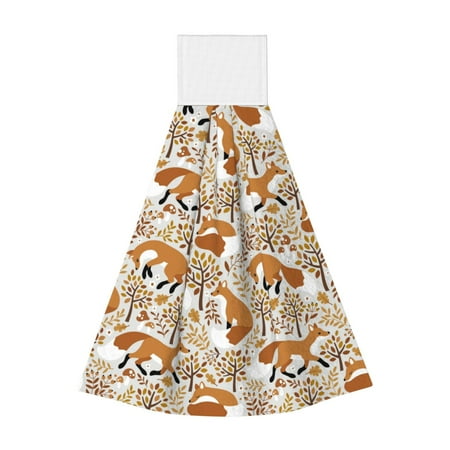 

Adobk Autumn Fox with Brown Plants Print Coral Velvet Hand Wipes Fashion Hanging Kitchen Towel for Bathroom Washcloth Absorbent Tie Towel