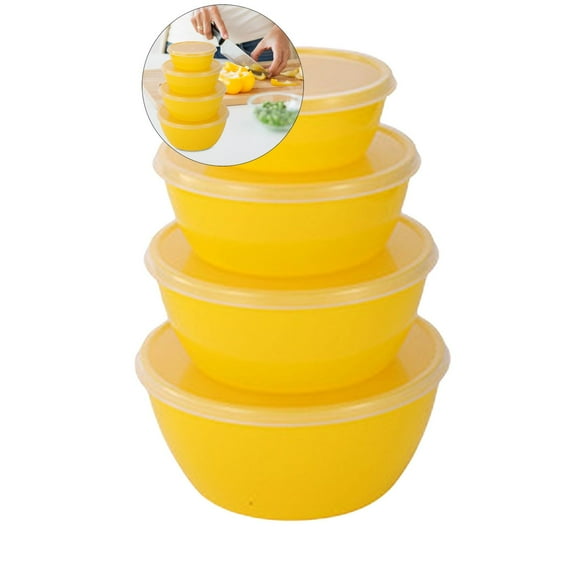 WNFJR Set of 4 Plastic Prep Bowls with Lids, Microwave and Dishwasher Safe, Ideal for Baking, Prepping, Cooking and Serving Food