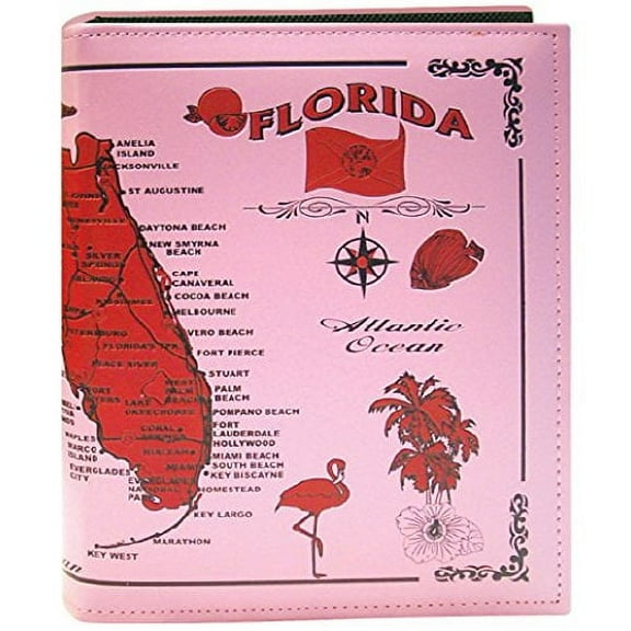 Rockin Gear Florida Photo Album Large Leather Embossed Florida Map Souvenir and Gift Photo Album Holds 200 Photos 7" x 9" Pink