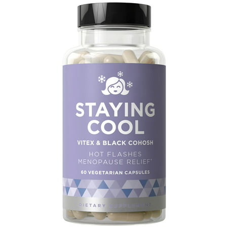 STAYING COOL Hot Flashes & Menopause - Natural Relief & Fast-acting Strength for Weight, Night Sweats, Disturbed Sleep, Mood Swings - Vitex & Black Cohosh - 60 Vegetarian Soft (Best Time To Take Black Cohosh)