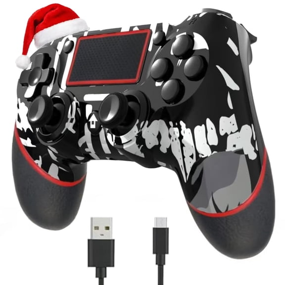 Wireless Controller for Ps4 Romote Compatible with Ps4/Slim/Pro/Windows PC, Controller for Ps4 with 3.5mm Audio Jack, Touch Pad,Six Axis Motion Control, Charging Cable (Black Skull)