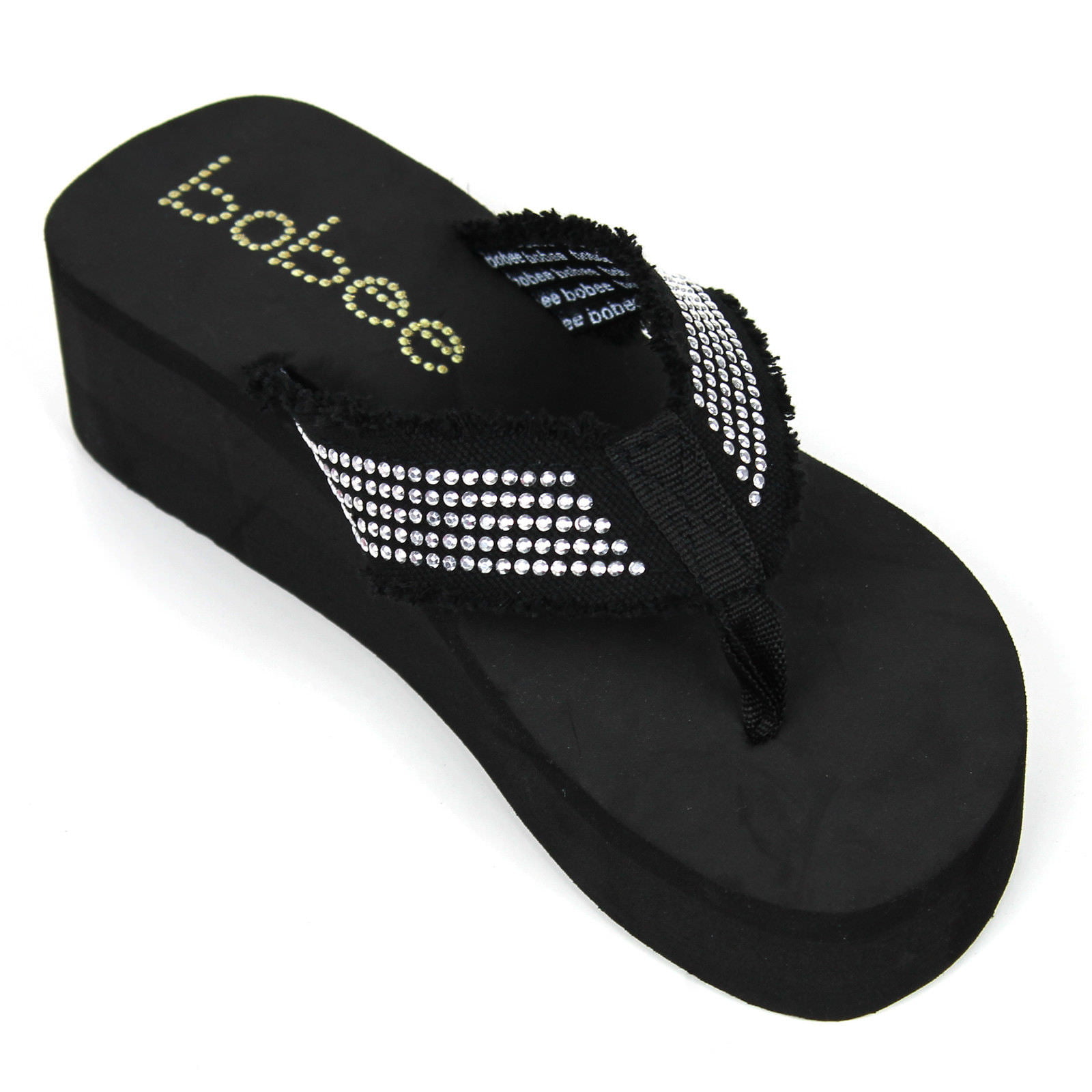 Ladies' Women's Bedazzled Flip Flops Slip On Wedge Black T35 