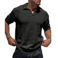 thumbnail image 2 of WREESH Men's Casual Solid Color Short Sleeve Collared Shirt Knit Fashion Pullover Top with Turndown Collar for Everyday Wear Black, 2 of 7