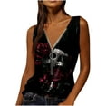 thumbnail image 2 of Levmjia Clearance Women's Ladies V Neck Zipper Tops Summer Trendy Printing T-Shirt Sleeveless Blouse Vest, 2 of 5
