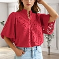 thumbnail image 2 of Summer Tops for Women, Womens Shirts, Stylish Women's Summer Casual Shirt with V Neck Lace Hollow Long Sleeve Design Ideal for Everyday Wear, 2 of 5