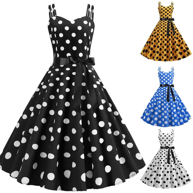 WILLBEST Vestidos de Mujer Vestido Rockero con Cuello Halter y Lunares Vintage de Los Años 50 para Mujer 815 Mediana
