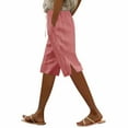 thumbnail image 3 of UVEASISHA Striped Linen Pants for Women Summer 2025 Drawstring Capri Pants Casual Beach Vacation Clothes with Pockets Watermelon Red L, 3 of 8