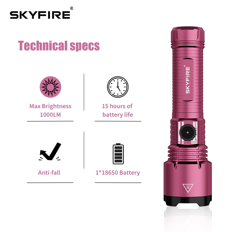 SKYFIRE LED pocket rechargeable flashlight, mini flashlight, 1000 lumens, four lighting modes, high-lumen ultra-bright outdoor flashlight, suitable for outdoor activities, farm work, cycling