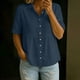 thumbnail image 1 of Craaazy Women's Loose Fit Collared Blouse, Solid Color Short Sleeve Button Down Shirt, Breathable Cotton Linen Casual Top for Daily Wear, Work & Weekend Gifts, 1 of 9